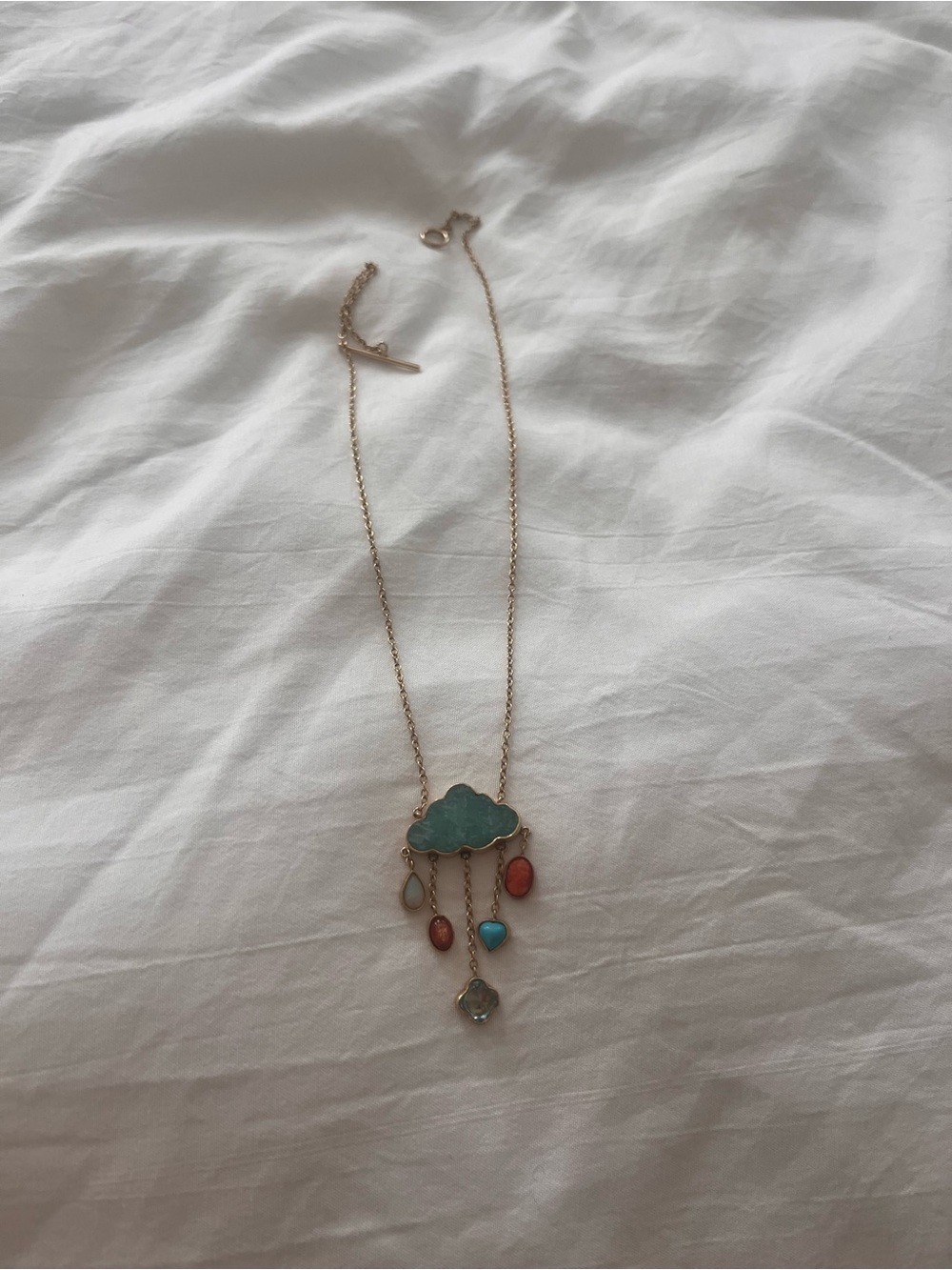 Gold-Tone Cloud Pendant Necklace with Aqua, Turquoise and Coral Charms